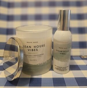 Bath And Body Works White Barn Clean House Vibes Candle and Room Spray Set